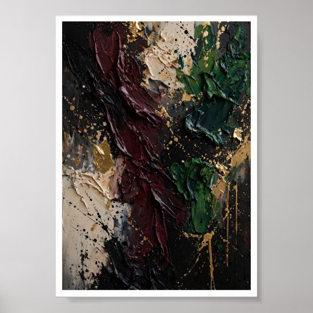 Midnight Gold Burgundy Abstrakt Konsttryck Poster (Framsidan)