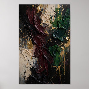 Midnight Gold Burgundy Abstrakt Konsttryck Poster