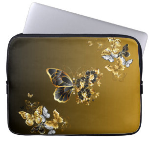 Midnight Gold Butterfly – Floral Harmony Glow Laptop Fodral