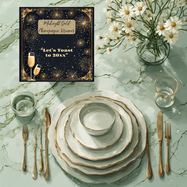 Midnight Gold Champagne Drömmar Bubbly Nyårssjäl Pappersservett (Midnight Gold Champagne Dreams Bubbly New Year Fun Napkins)