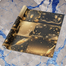 Midnight Gold Champagne Drömmar Nyår Glitter Presentpapper