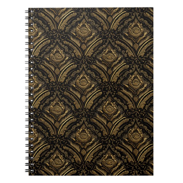 Midnight Gold Damast Elegans Anteckningsbok (Framsidan)
