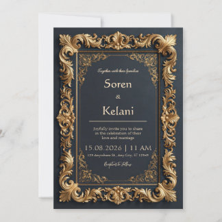 Midnight Gold Filigree Border Bröllop Inbjudningar