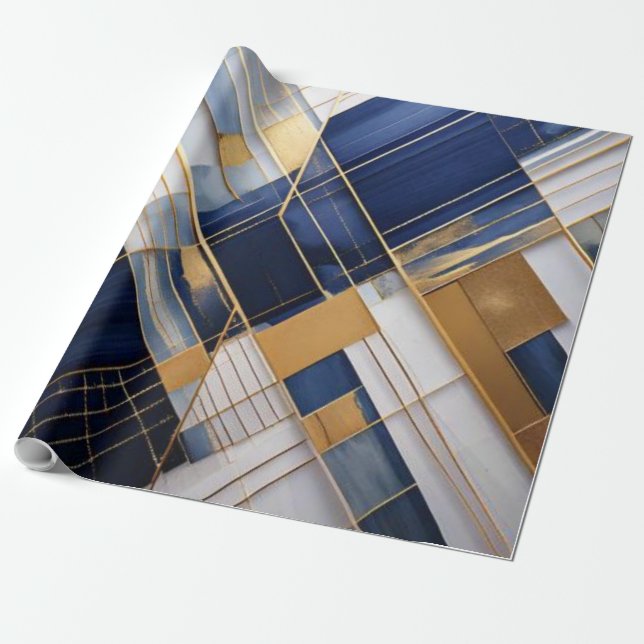 Midnight Gold Lines – Elegant , Modern & Geometric Presentpapper (Utrullad)