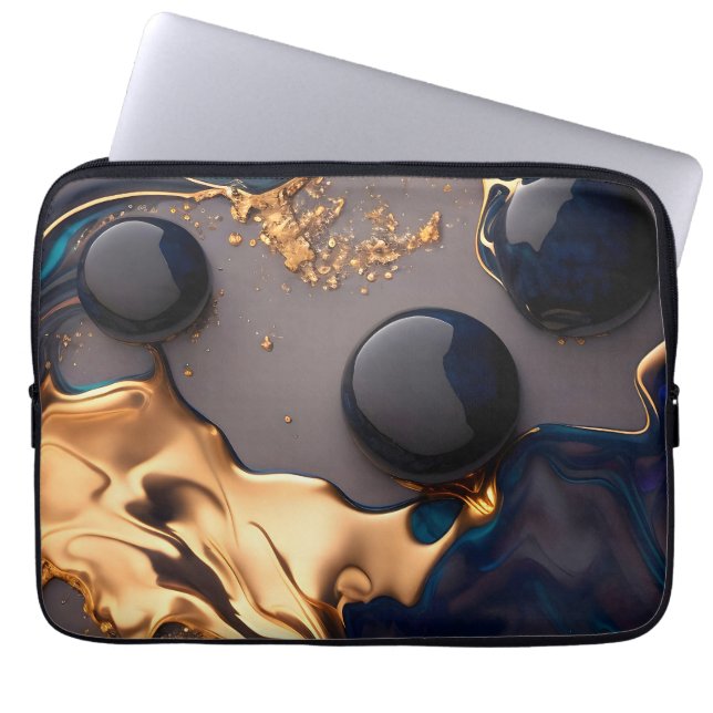 Midnight Gold Liquid Marble Laptop Fodral (Framsidan)