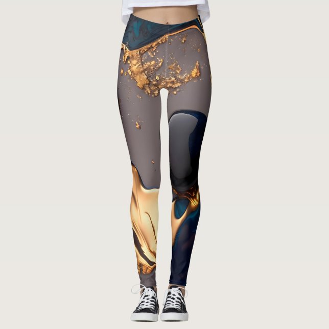 Midnight Gold Liquid Marble Leggings (Framsida)