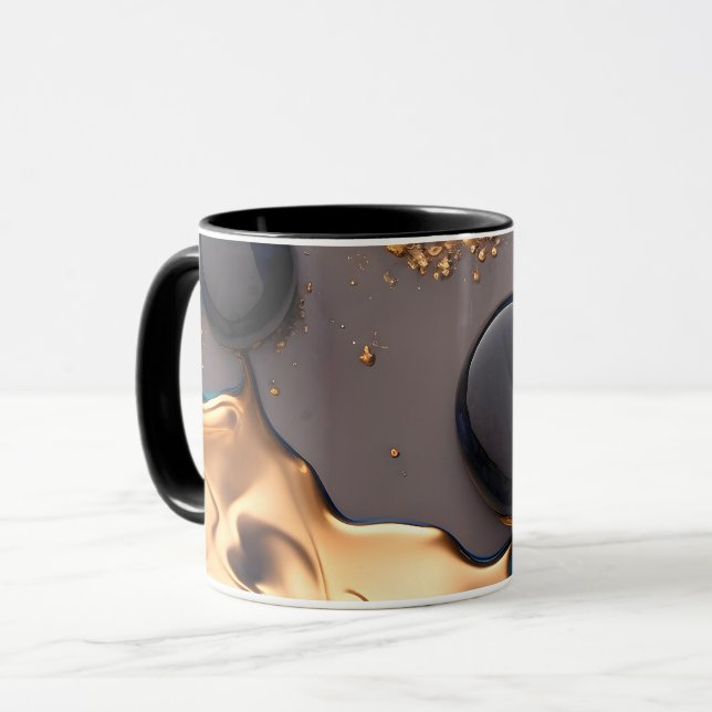 Midnight Gold Liquid Marble Mugg (Framsida vänster)