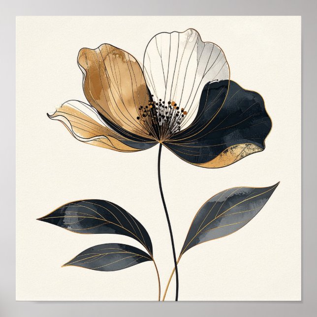 Midnight & Gold Majesty: Elegant Minimalist Botani Poster (Framsidan)