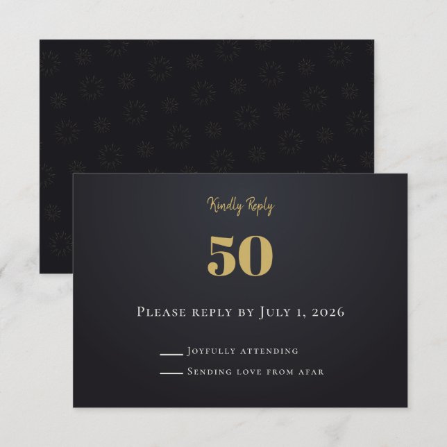 Midnight Gold Milestone RSVP Cards OSA Kort (Fram/baksida)