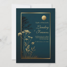 Midnight Gold Moon Botanical Bröllop Inbjudningar