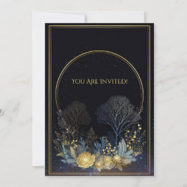 Midnight Gold Peony Celestial Botanical Halo blir Inbjudningar
