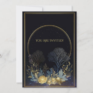 Midnight Gold Peony Celestial Botanical Halo blir Inbjudningar