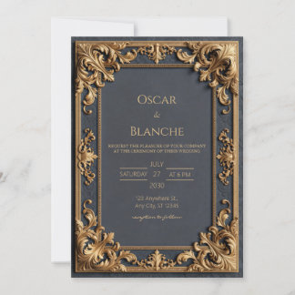 Midnight Gold Scrollwork Bröllop Inbjudningar