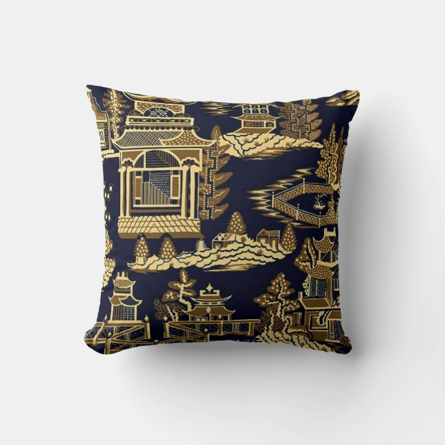 Midnight Golden Pagoda Teahouse Kudde (Framsida)