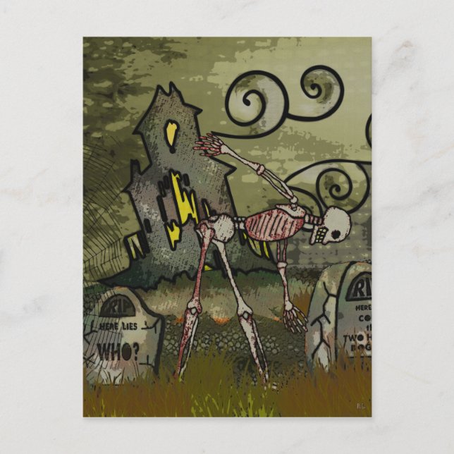 Midnight Graveyard Whimsical HALLOWEEN Meddelande Vykort (Framsida)