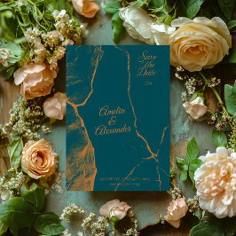 Midnight Green och Koppar Marmor Save the Date Inbjudningar