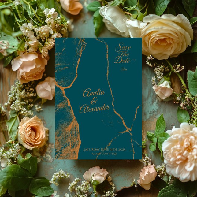 Midnight Green och Koppar Marmor Save the Date Inbjudningar (Skapare uppladdad)