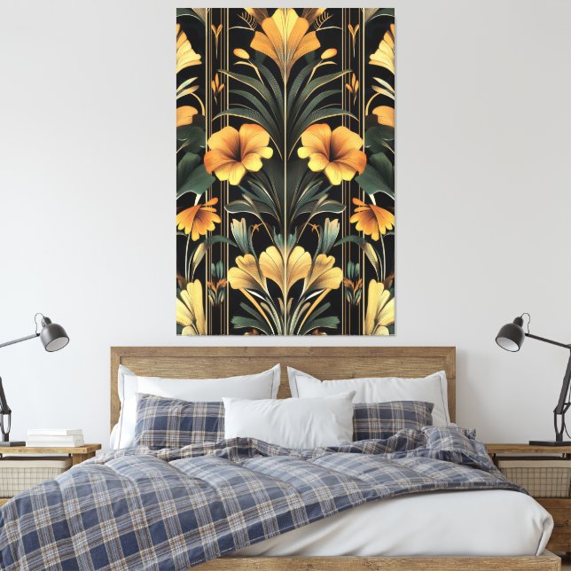 Midnight Guld Bloom Art Deco Canvastryck (Insitu (sovrum))