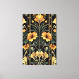 Midnight Guld Bloom Art Deco Canvastryck