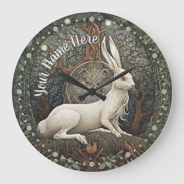 Midnight Hare Nature Boho Stor Klocka (Framsida)