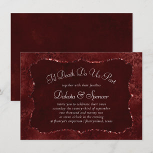 Midnight Henna Romantik   Red Satiny Grunge Damask Inbjudningar