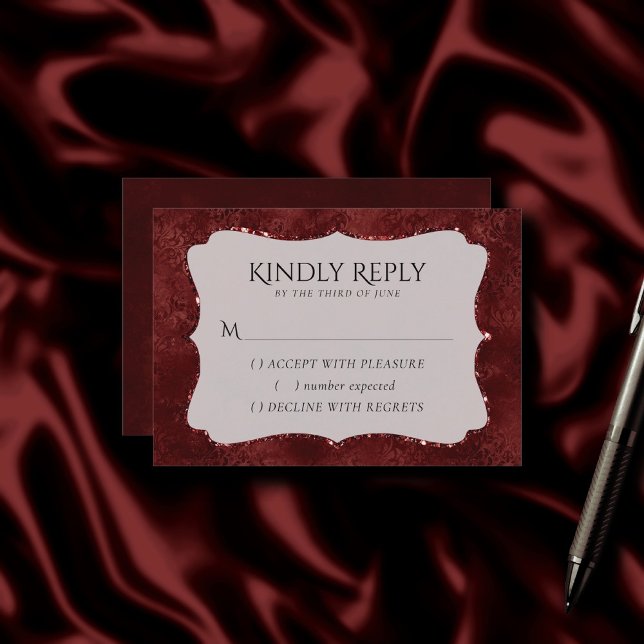 Midnight Henna Romantik | Red Satiny Grunge Damask OSA Kort (Skapare uppladdad)