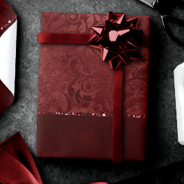Midnight Henna Romantik | Red Satiny Grunge Damask Presentpapper