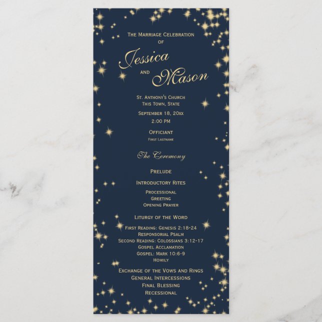 Midnight Himlar Twinkle Navy Blue och Guld Program (Framsida)