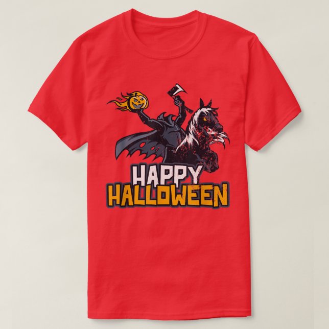 Midnight Horse Pumpkin Head Rider Happy halloween T Shirt (Design framsida)