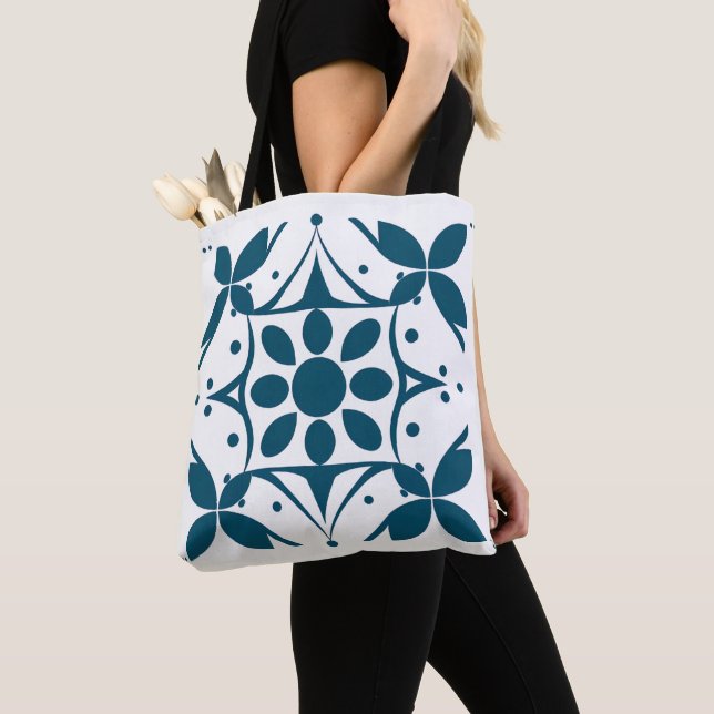 Midnight Indigo Mandala Tote Bag Tygkasse (Närbild)