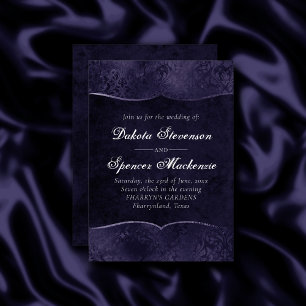 Midnight Indigo Romantik Satiny Grunge Bröllop Inbjudningar