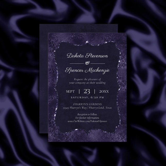 Midnight Indigo Romantik | Satiny Grunge Bröllop Inbjudningar (Skapare uppladdad)