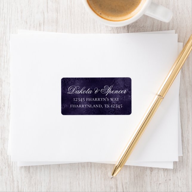 Midnight Indigo Romantik | Satiny Grunge Damask Adressetikett (Insitu)