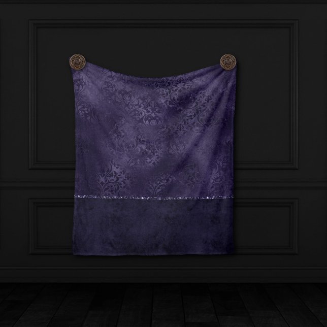 Midnight Indigo Romantik | Satiny Grunge Damask Fleecefilt (Skapare uppladdad)
