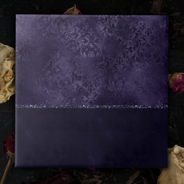 Midnight Indigo Romantik | Satiny Grunge Damask Kakelplatta (Skapare uppladdad)