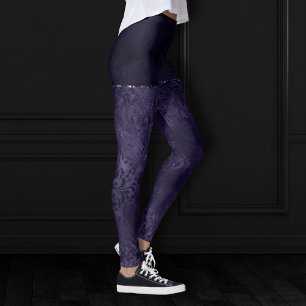 Midnight Indigo Romantik   Satiny Grunge Damask Leggings
