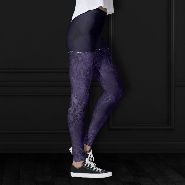 Midnight Indigo Romantik | Satiny Grunge Damask Leggings (Skapare uppladdad)