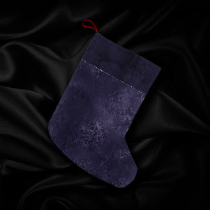 Midnight Indigo Romantik Satiny Grunge Damask Liten Julstrumpa