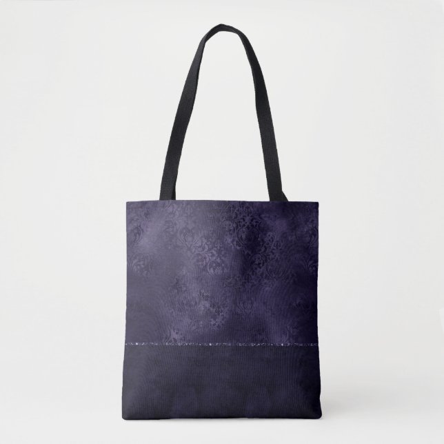 Midnight Indigo Romantik | Satiny Grunge Damask Tygkasse (Framsida)