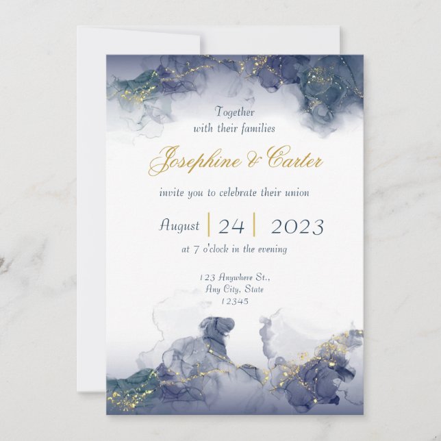 Midnight Ink & Gold Wedding Invitation Inbjudningar (Framsida)