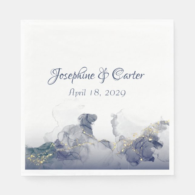Midnight Ink & Gold Wedding Napkins Pappersservett (Framsidan)