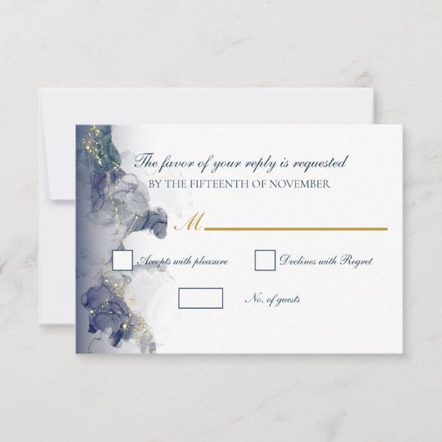 Midnight Ink & Gold Wedding RSVP Cards OSA Kort (Framsida)