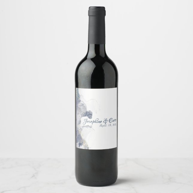 Midnight Ink & Gold Wedding Wine Labels Vinflaska Etikett (Framsida)