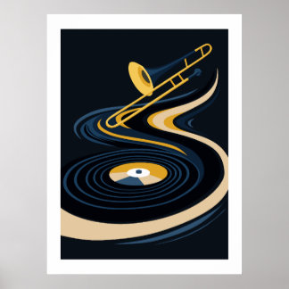 Midnight JazzyTrombone & Vinylskivekonst Poster