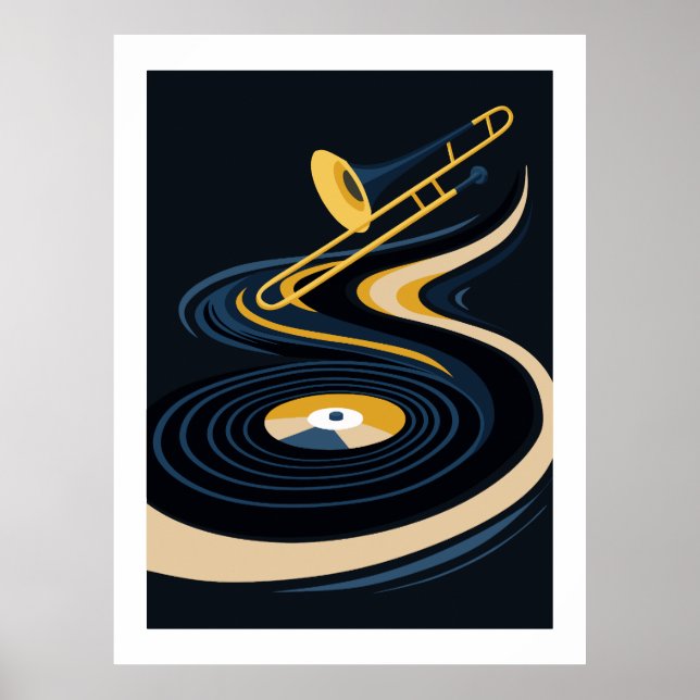 Midnight JazzyTrombone & Vinylskivekonst  Poster (Framsidan)