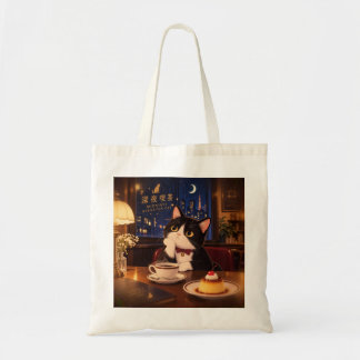 Midnight Kissaten Cat Tote Bag | Japansk Retro Ca Tygkasse