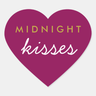 Midnight Kisses Bröllopsfest Magenta Guld Hjärtformat Klistermärke