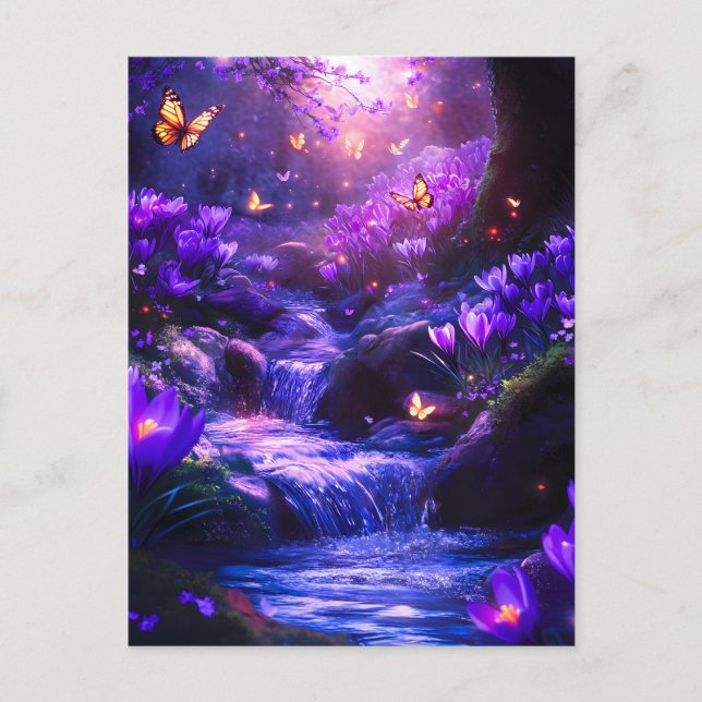 Midnight Lavender Cascade Blommar Helg Vykort (Framsida)