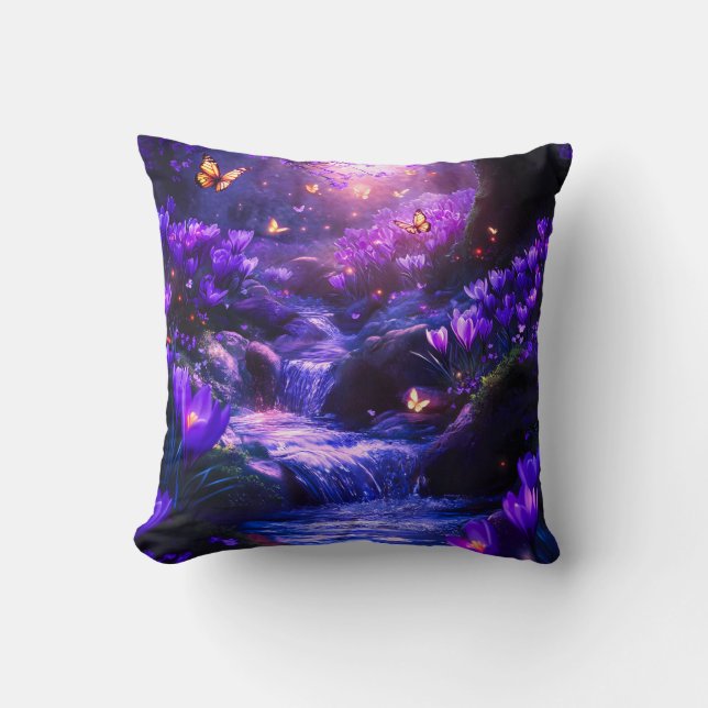 Midnight Lavender Cascade Blommar Kudde (Framsida)