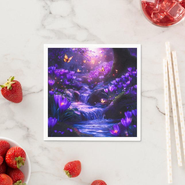 Midnight Lavender Cascade Blommar Pappersservett (Insitu)